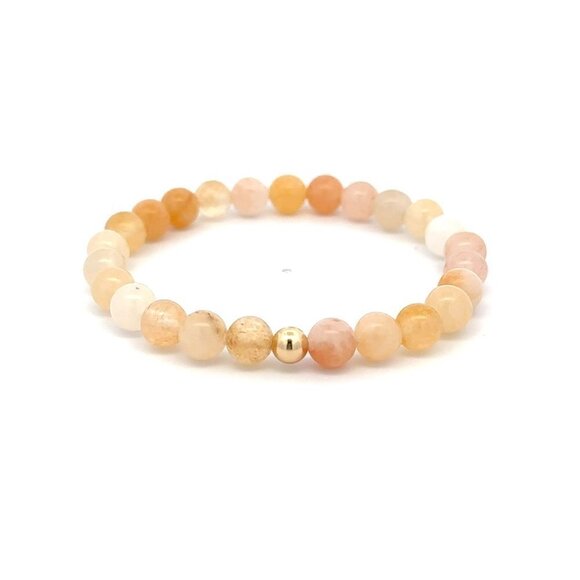 Natural Aventurine Multicolor 6mm Stretchable Bracelet 18k Gold Bead Charm - Picture 1 of 4